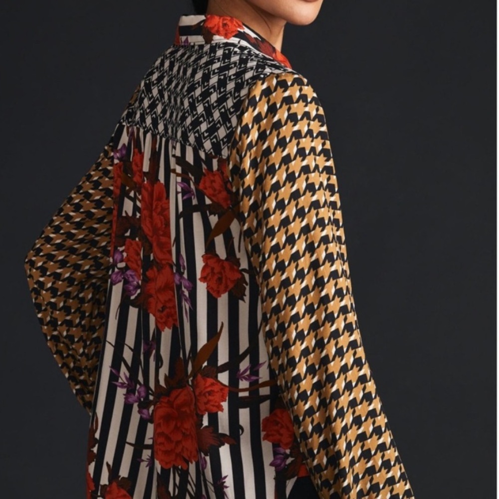 Maeve by Anthropologie The Paz Button Down Shirt Mix Print Novelty X-Small - Picture 9 of 11